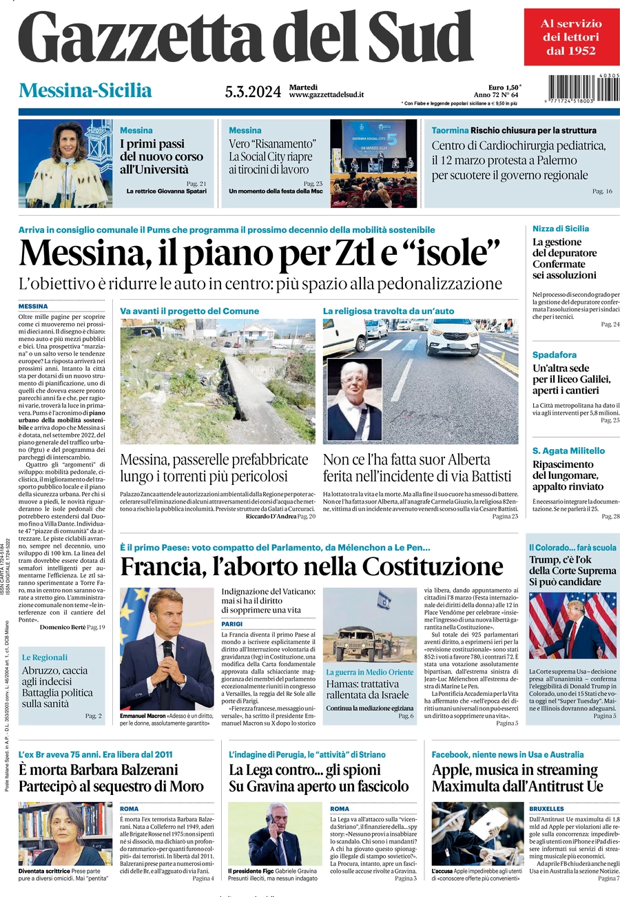 prima pagina - Gazzetta del Sud (Messina) del 05/03/2024