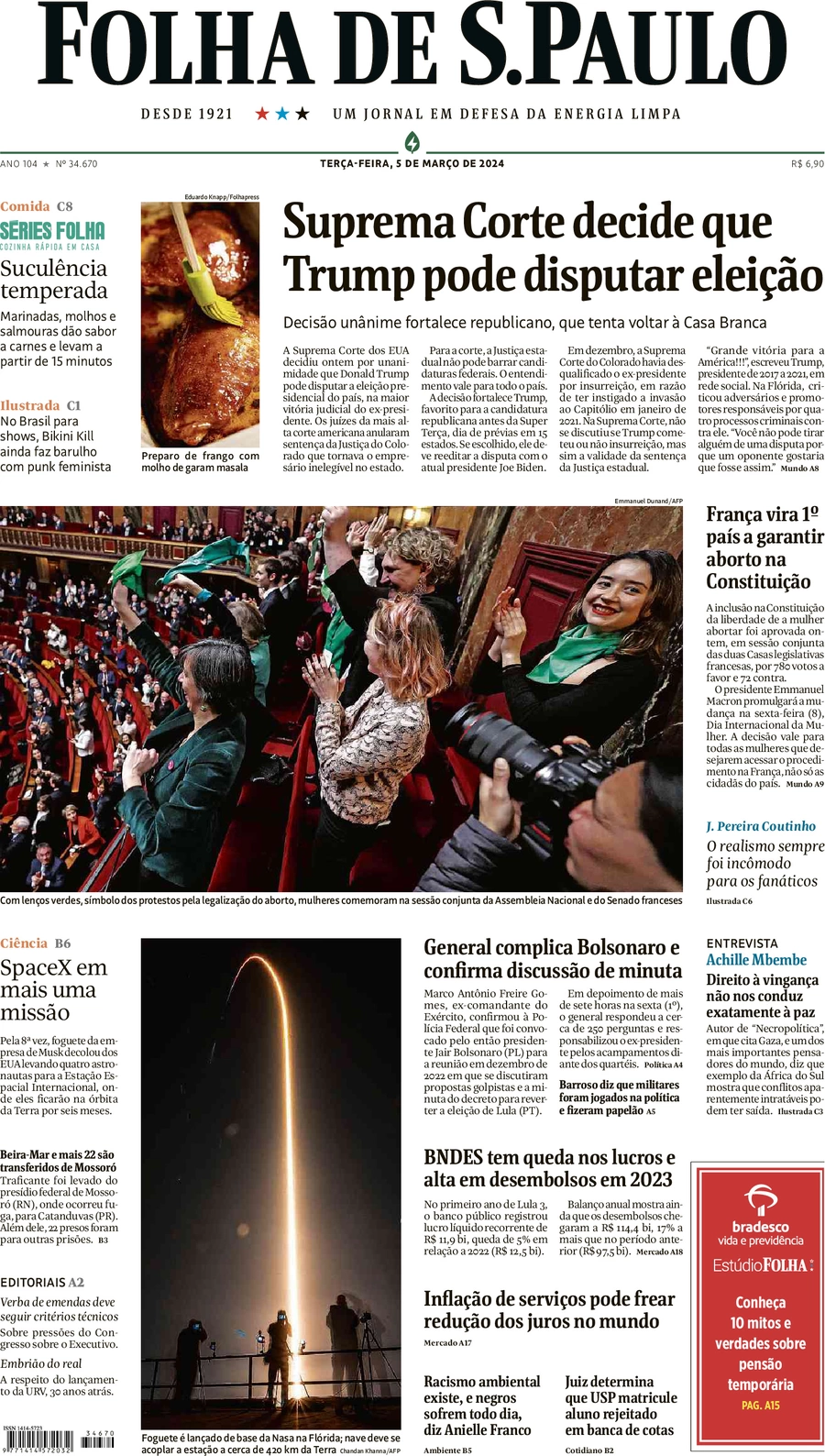 anteprima della prima pagina di folha-de-s.paulo del 05/03/2024