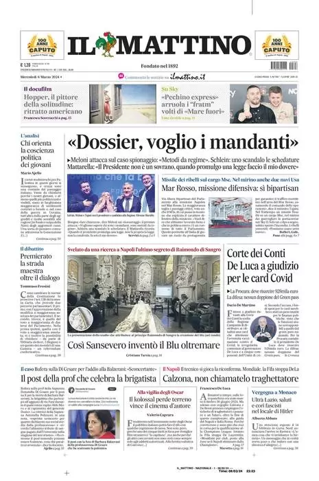 anteprima della prima pagina di il-mattino del 05/03/2024