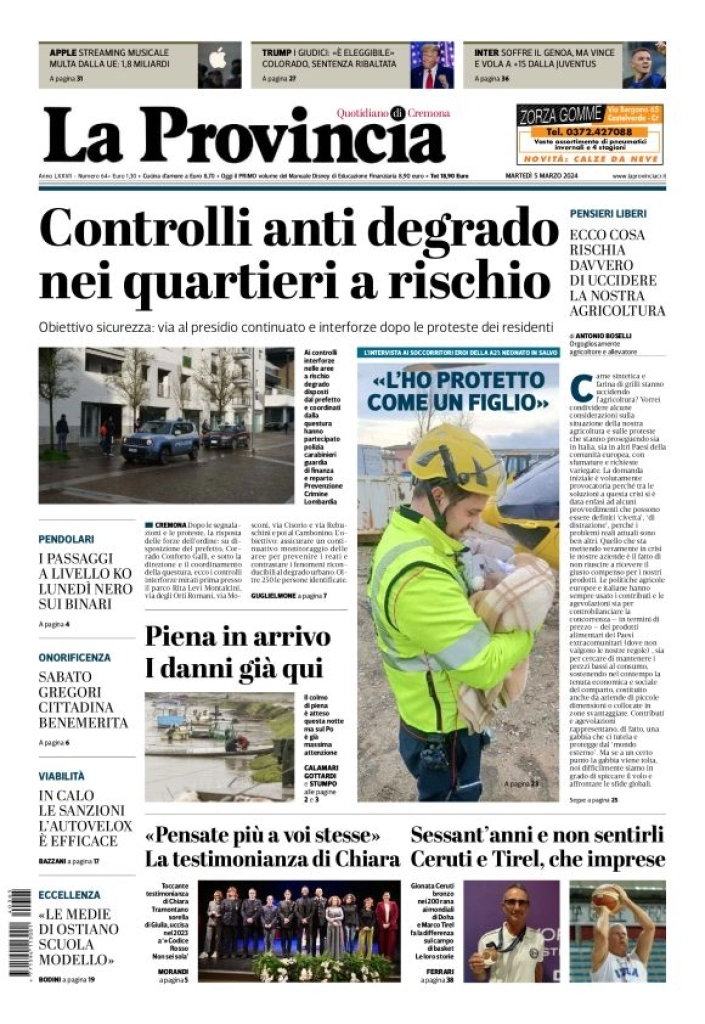 prima pagina - La Provincia di Cremona del 05/03/2024