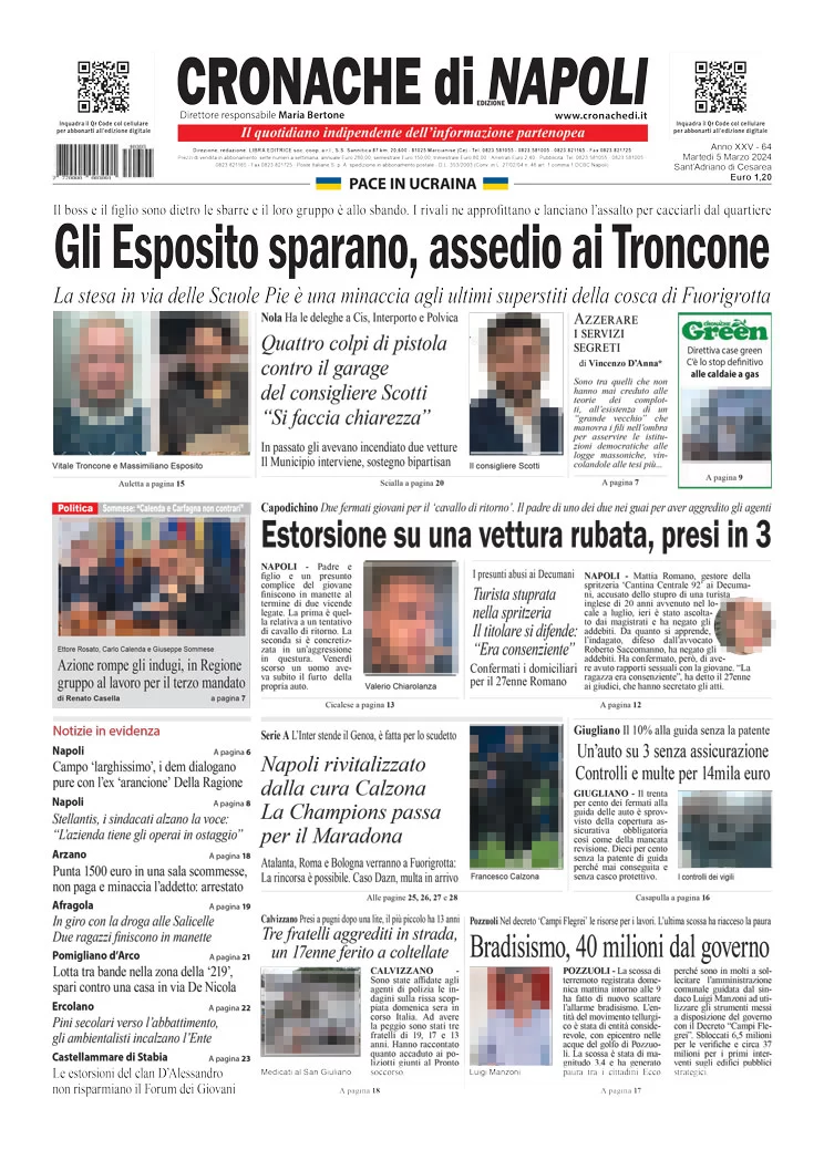 anteprima della prima pagina di cronache-di-napoli del 05/03/2024