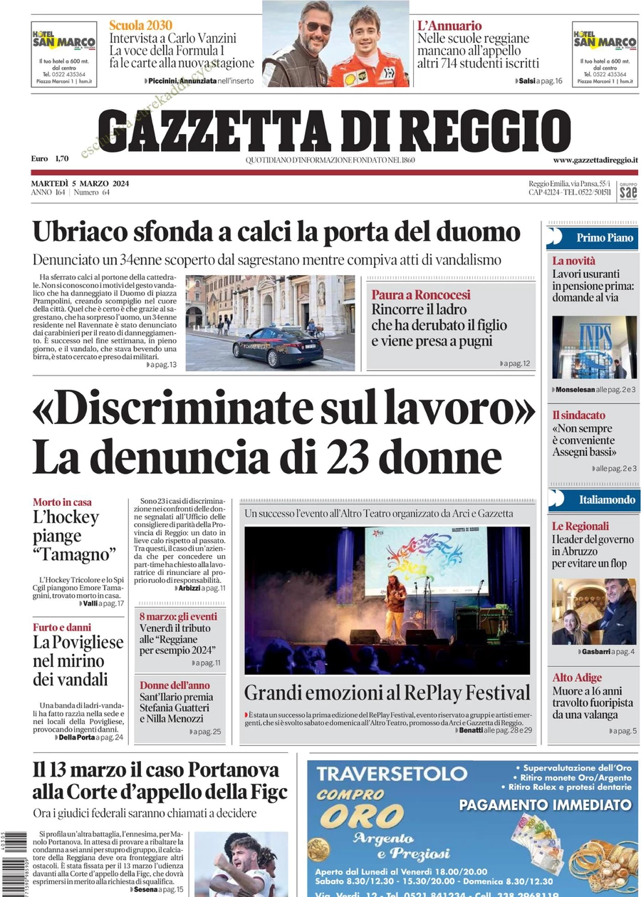 prima pagina - Gazzetta di Reggio del 05/03/2024