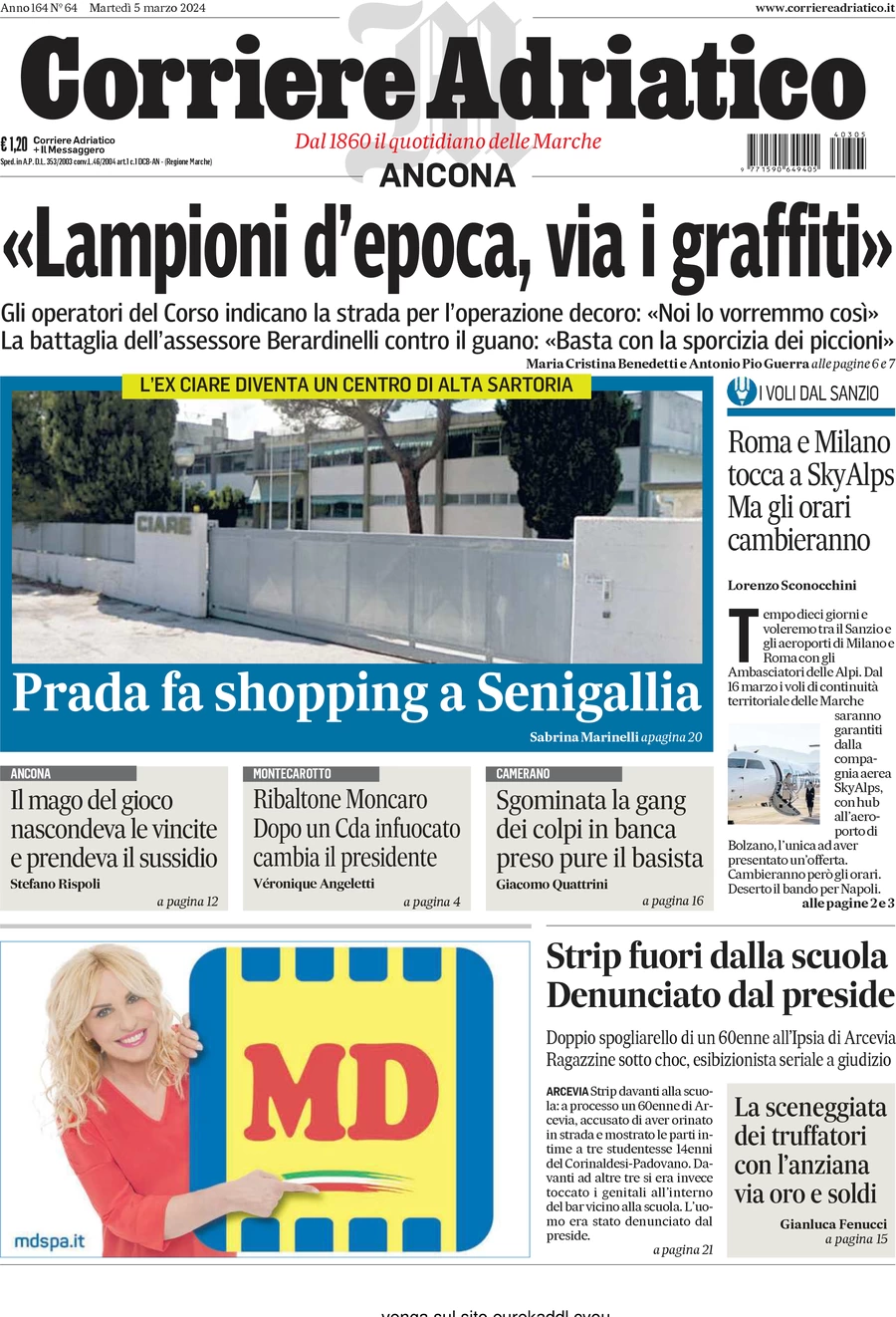 prima pagina - Corriere Adriatico (Ancona) del 05/03/2024
