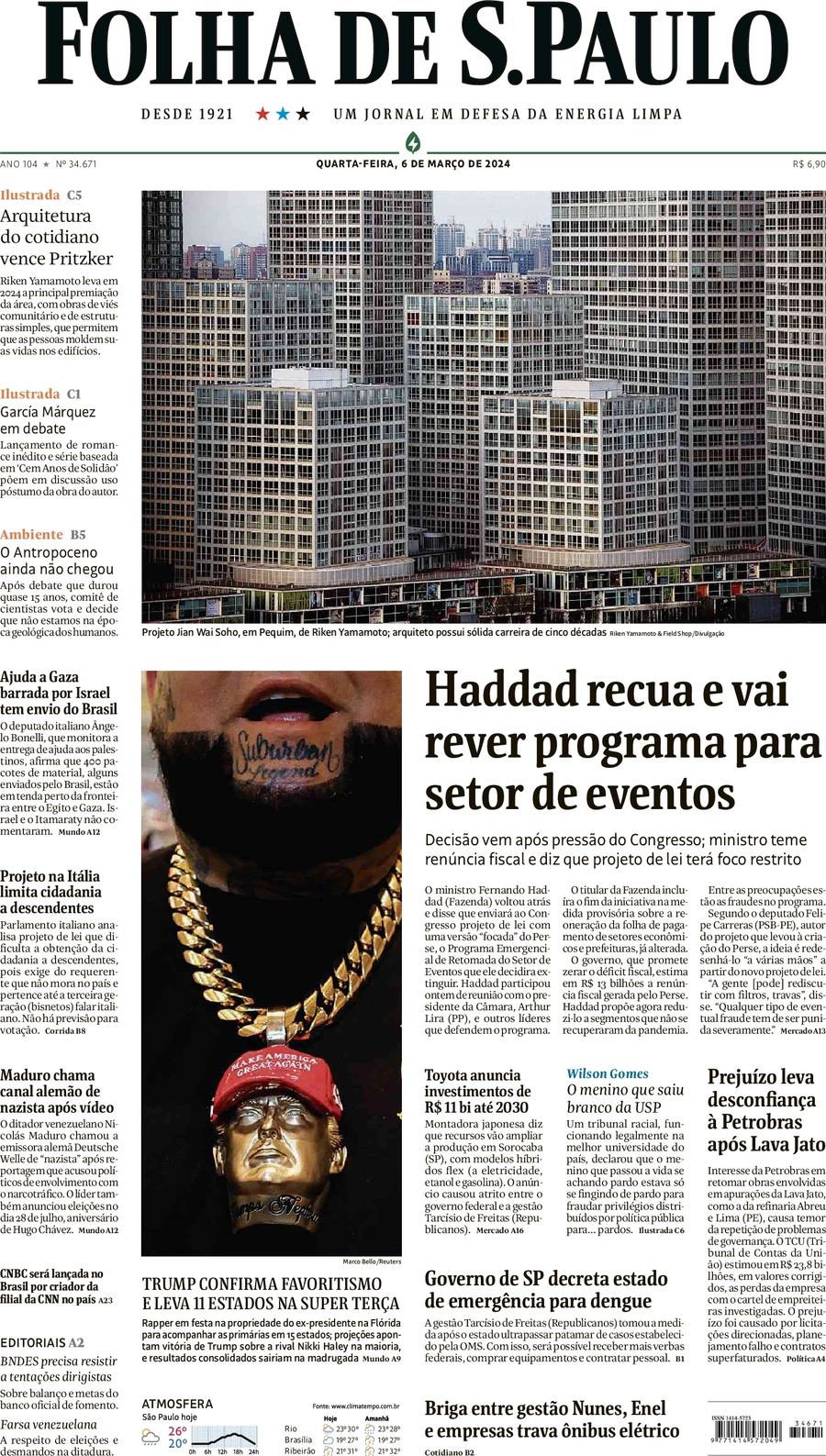 anteprima della prima pagina di folha-de-s.paulo del 06/03/2024