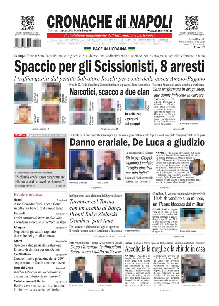 anteprima della prima pagina di cronache-di-napoli del 06/03/2024