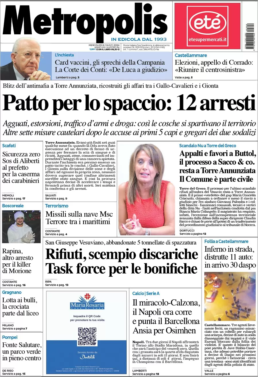 prima pagina - Metropolis (Napoli) del 06/03/2024