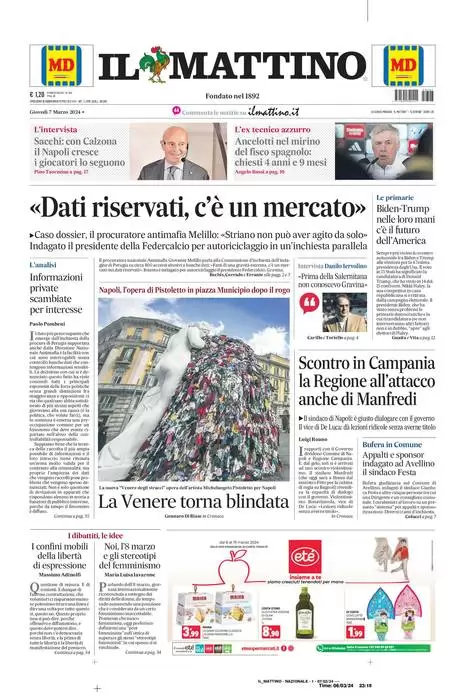 anteprima della prima pagina di il-mattino del 06/03/2024