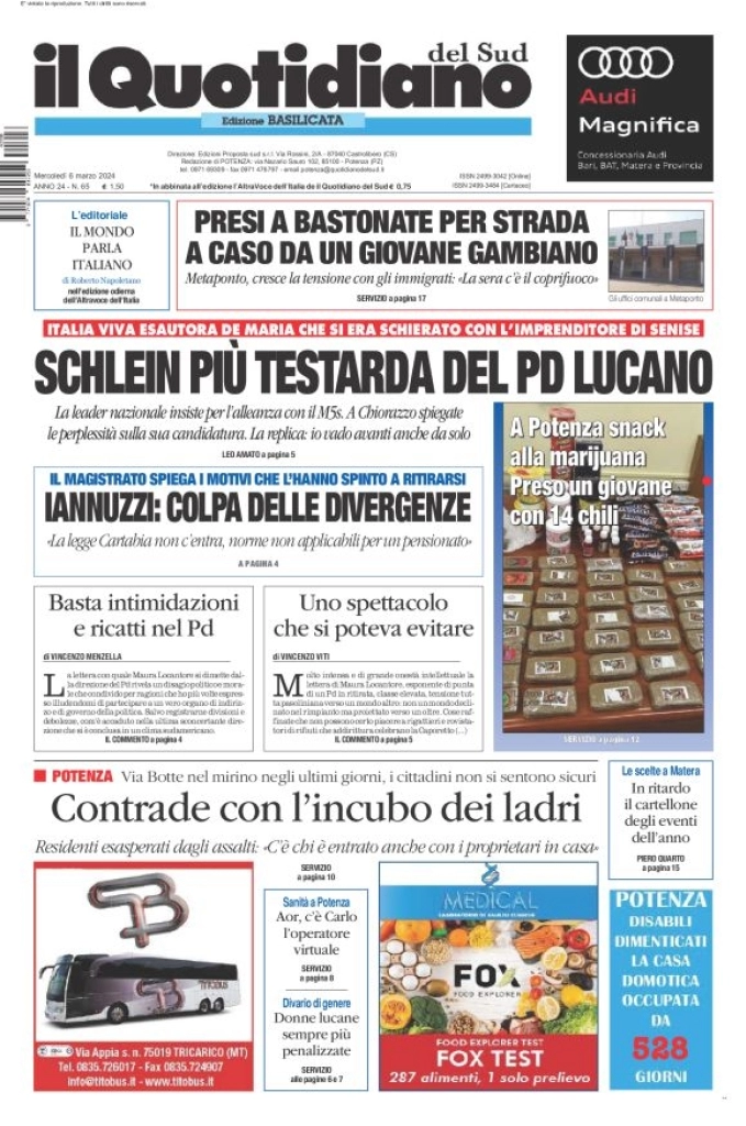 prima pagina - Il Quotidiano del Sud (Basilicata) del 06/03/2024