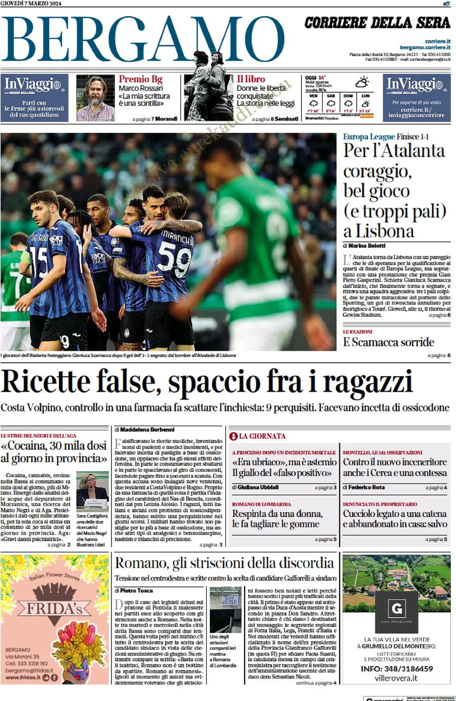 prima pagina - Corriere della Sera (Bergamo) del 07/03/2024