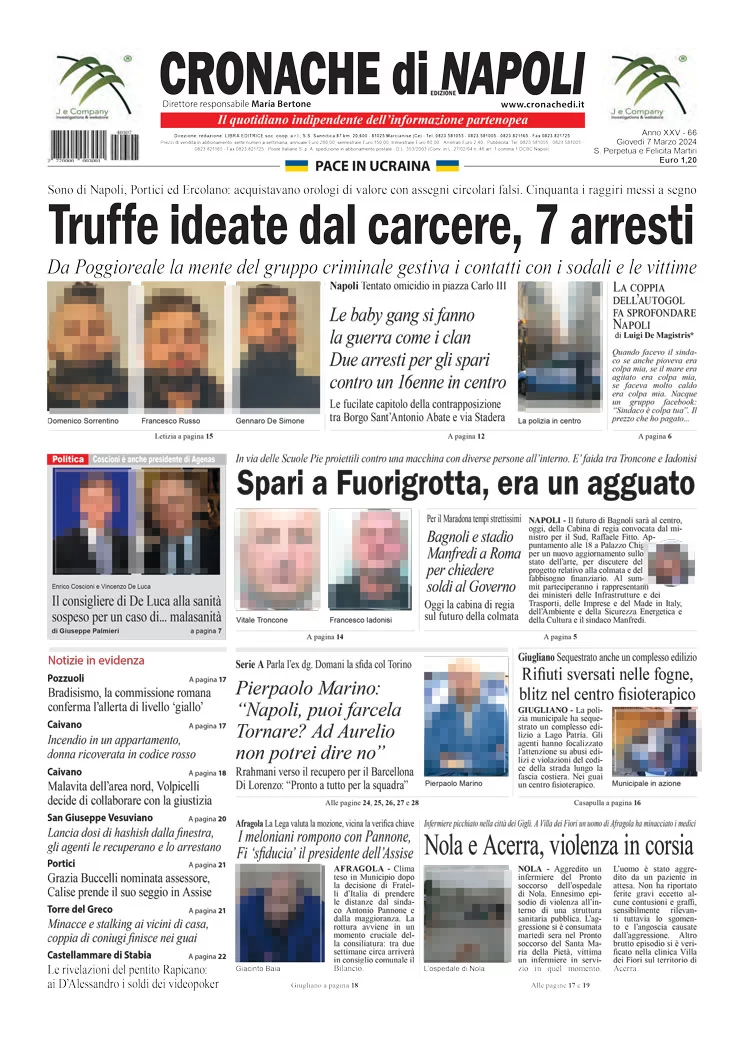 anteprima della prima pagina di cronache-di-napoli del 07/03/2024