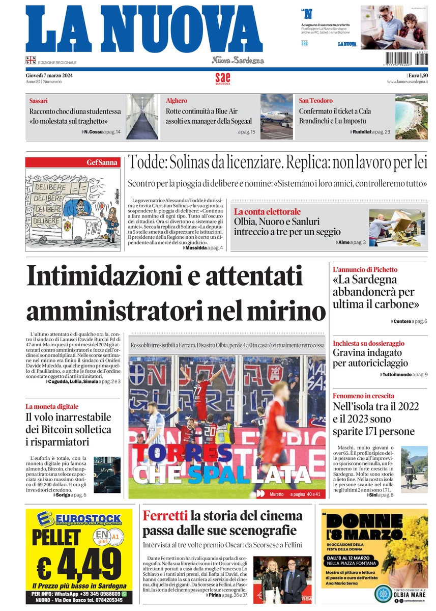 prima pagina - La Nuova Sardegna del 07/03/2024