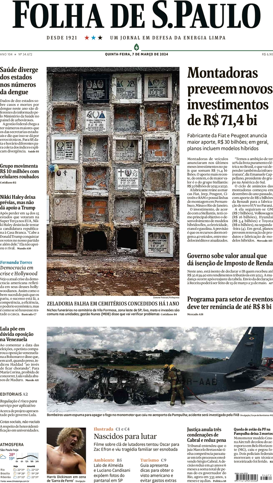 anteprima della prima pagina di folha-de-s.paulo del 07/03/2024