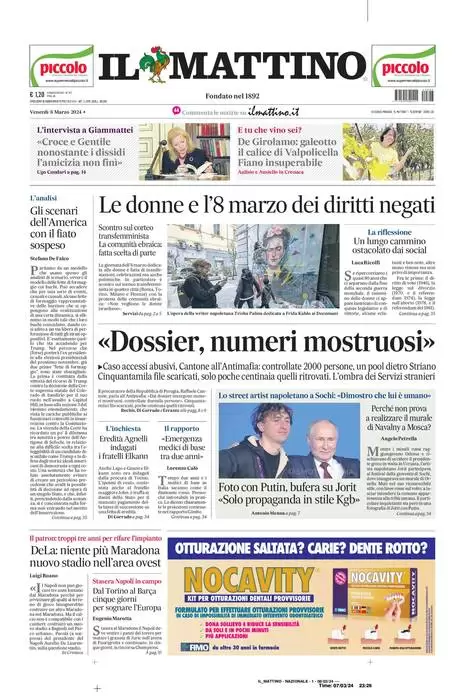 anteprima della prima pagina di il-mattino del 07/03/2024