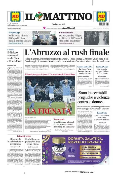 prima pagina - Il Mattino del 08/03/2024