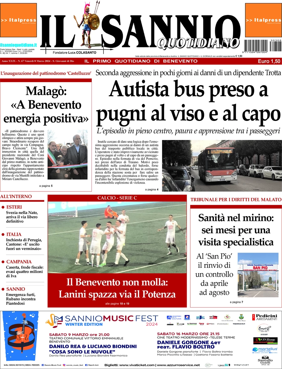 prima pagina - Il Sannio Quotidiano del 08/03/2024