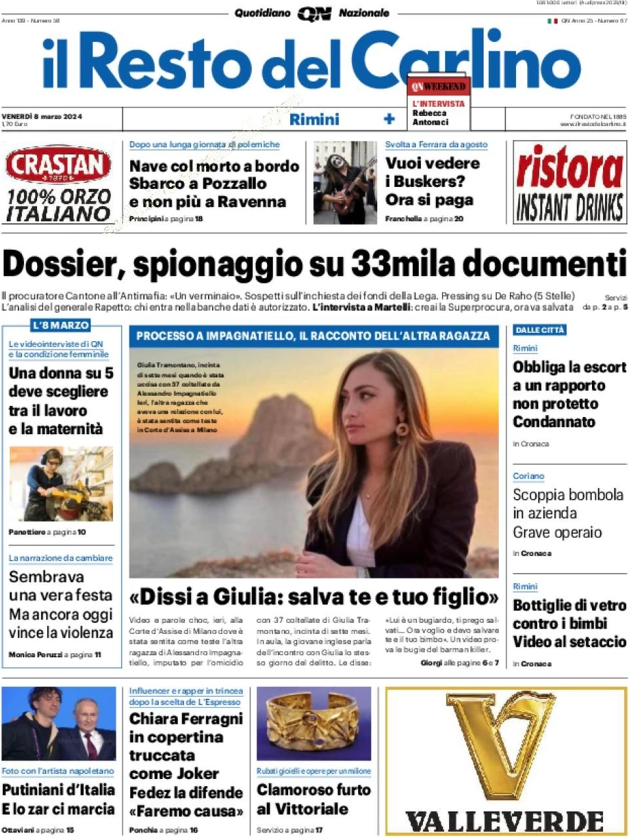 anteprima della prima pagina di il-resto-del-carlino del 08/03/2024