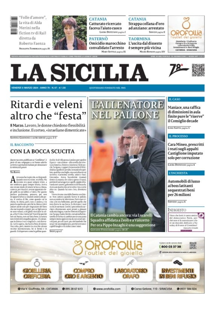 prima pagina - La Sicilia del 08/03/2024