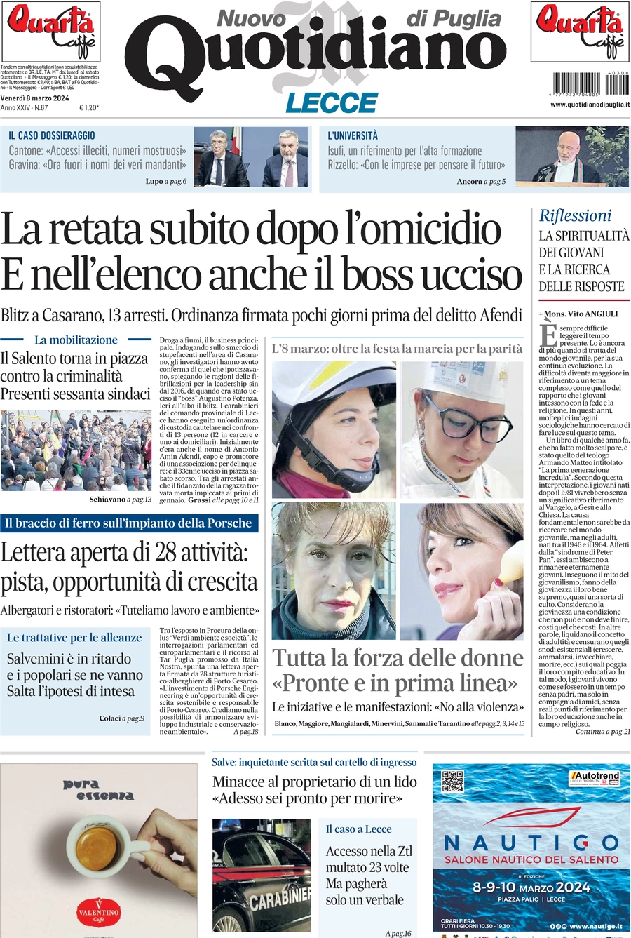 prima pagina - Nuovo Quotidiano di Puglia (Lecce) del 08/03/2024