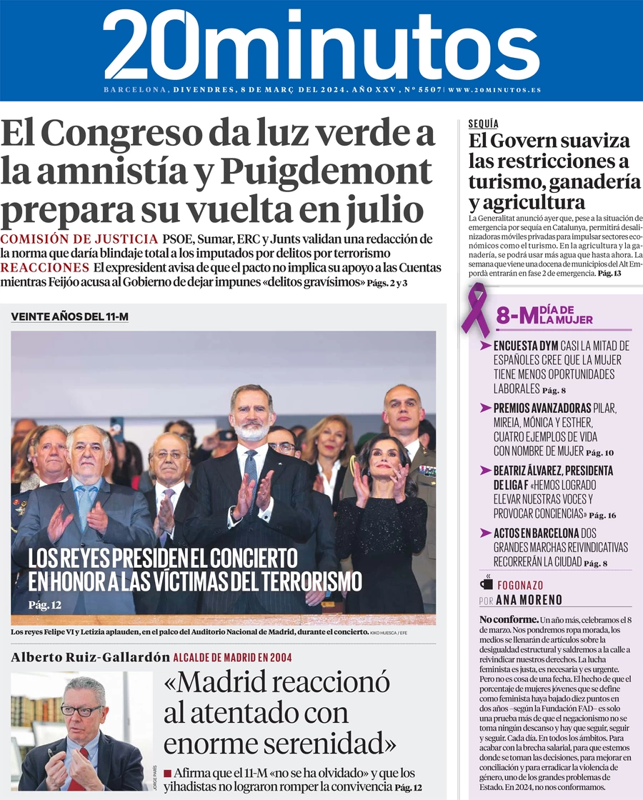 anteprima della prima pagina di 20-minutos-barcelona del 08/03/2024