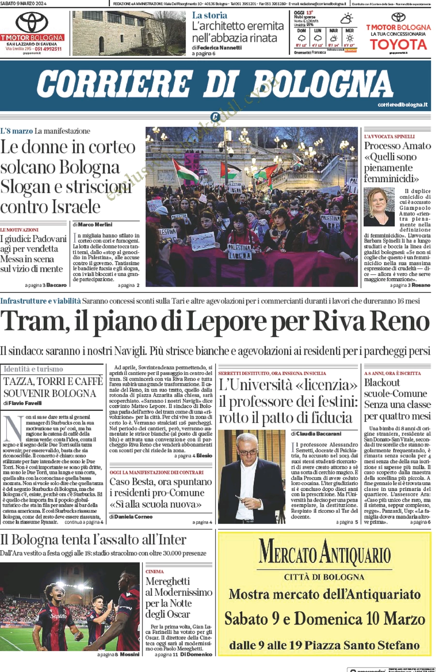 prima pagina - Corriere di Bologna del 09/03/2024