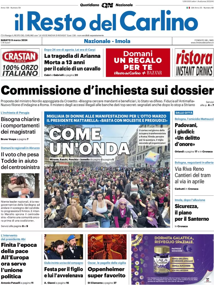 anteprima della prima pagina di il-resto-del-carlino del 09/03/2024