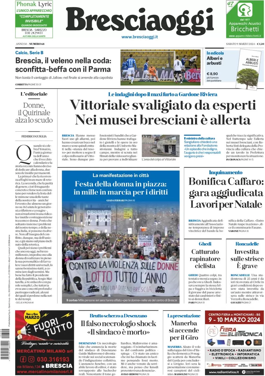 prima pagina - Brescia Oggi del 09/03/2024
