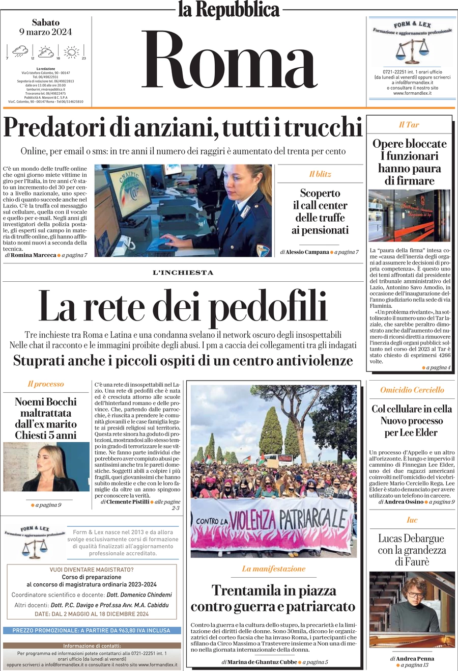 prima pagina - La Repubblica (Roma) del 09/03/2024