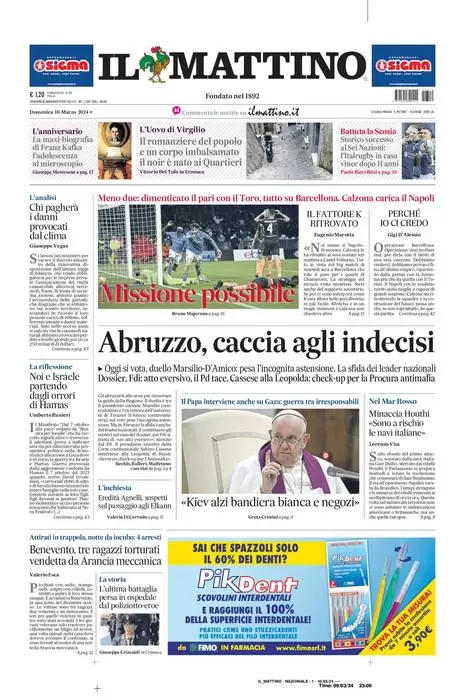 anteprima della prima pagina di il-mattino del 09/03/2024