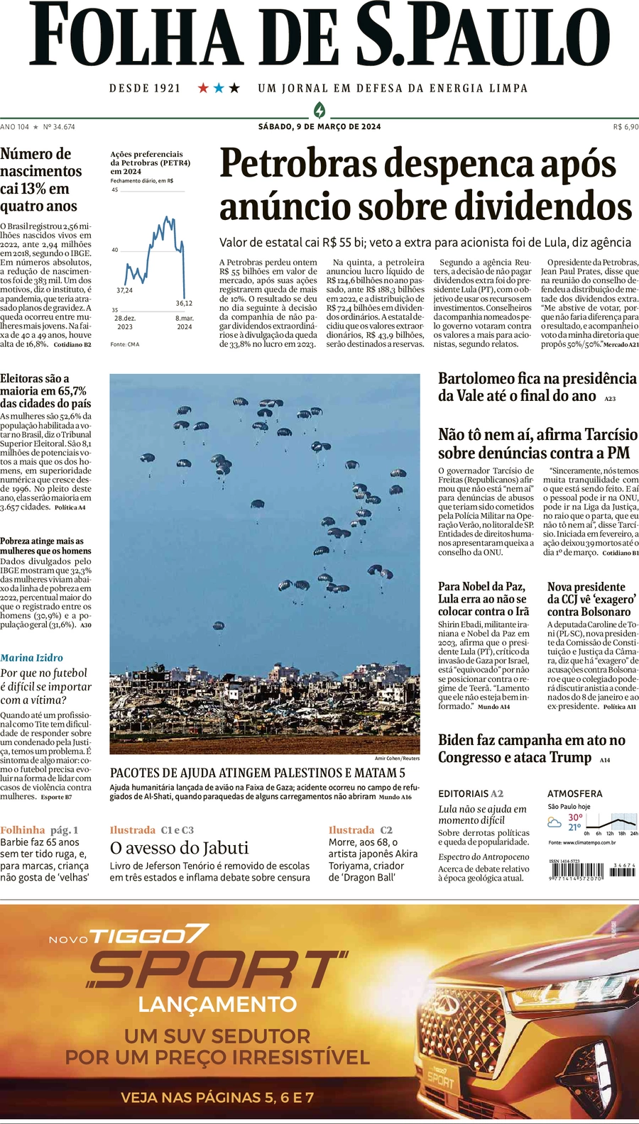 anteprima della prima pagina di folha-de-s.paulo del 09/03/2024