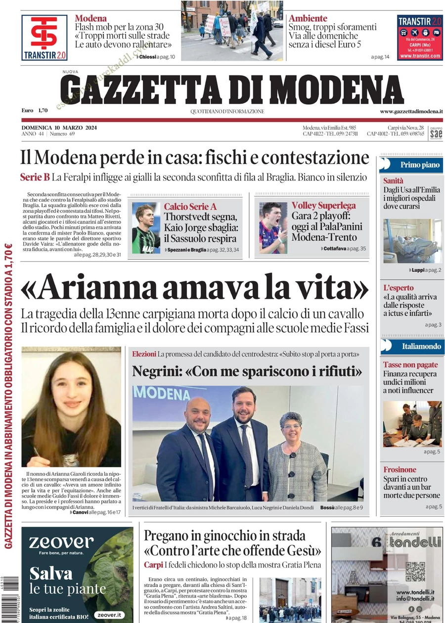 prima pagina - Gazzetta di Modena del 10/03/2024