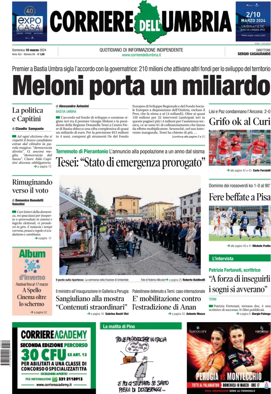 prima pagina - Corriere dell'Umbria del 10/03/2024