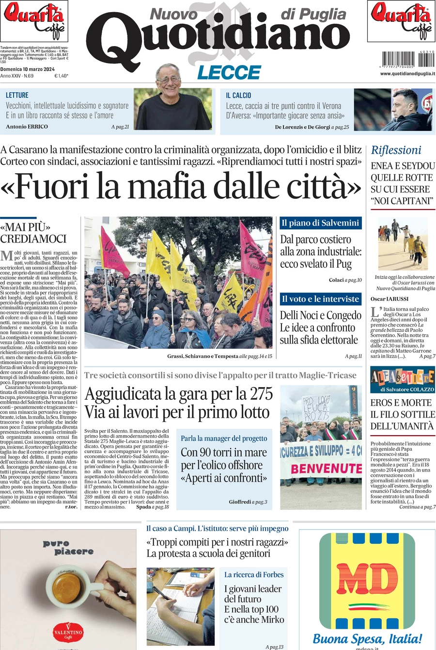 prima pagina - Nuovo Quotidiano di Puglia (Lecce) del 10/03/2024