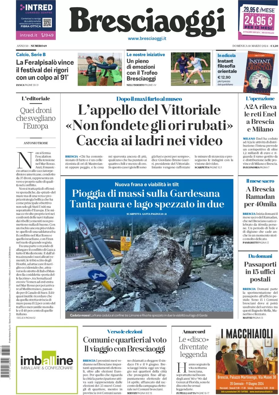 prima pagina - Brescia Oggi del 10/03/2024