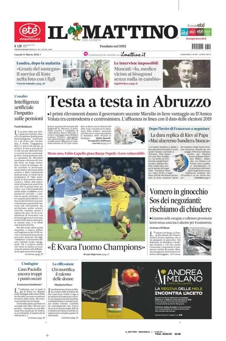 anteprima della prima pagina di il-mattino del 10/03/2024