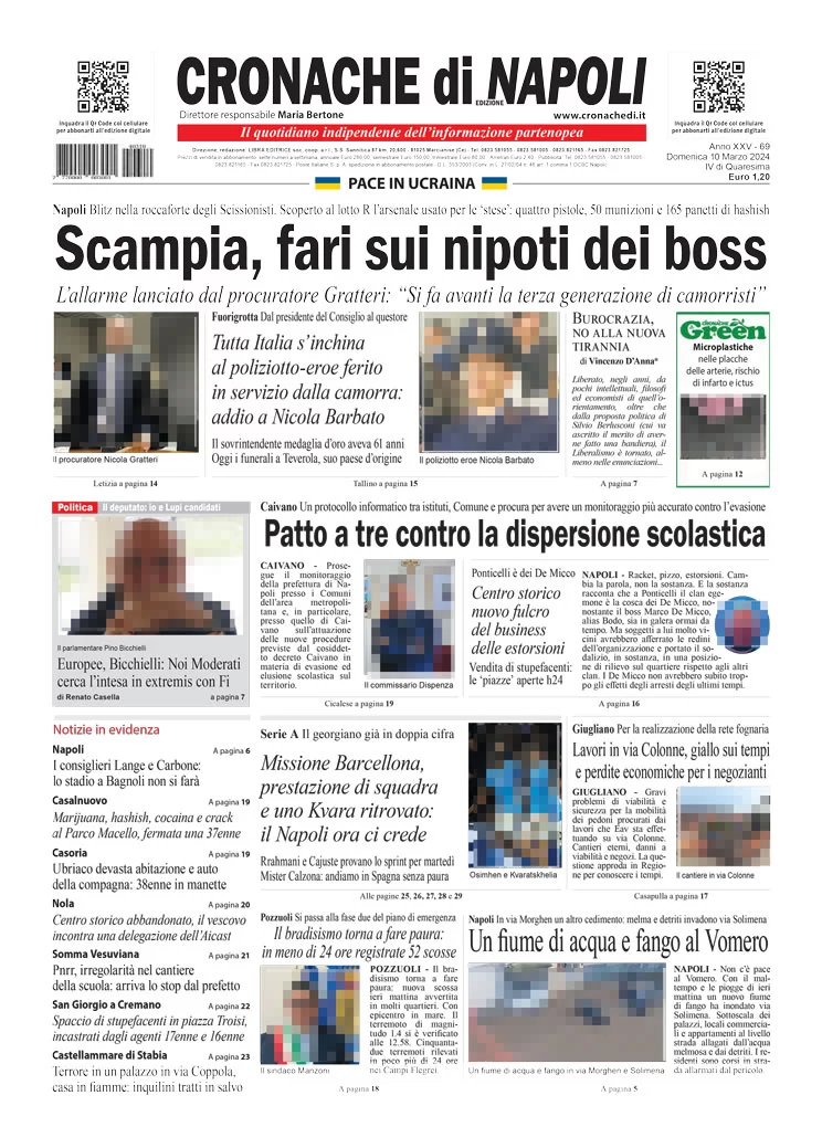 anteprima della prima pagina di cronache-di-napoli del 10/03/2024