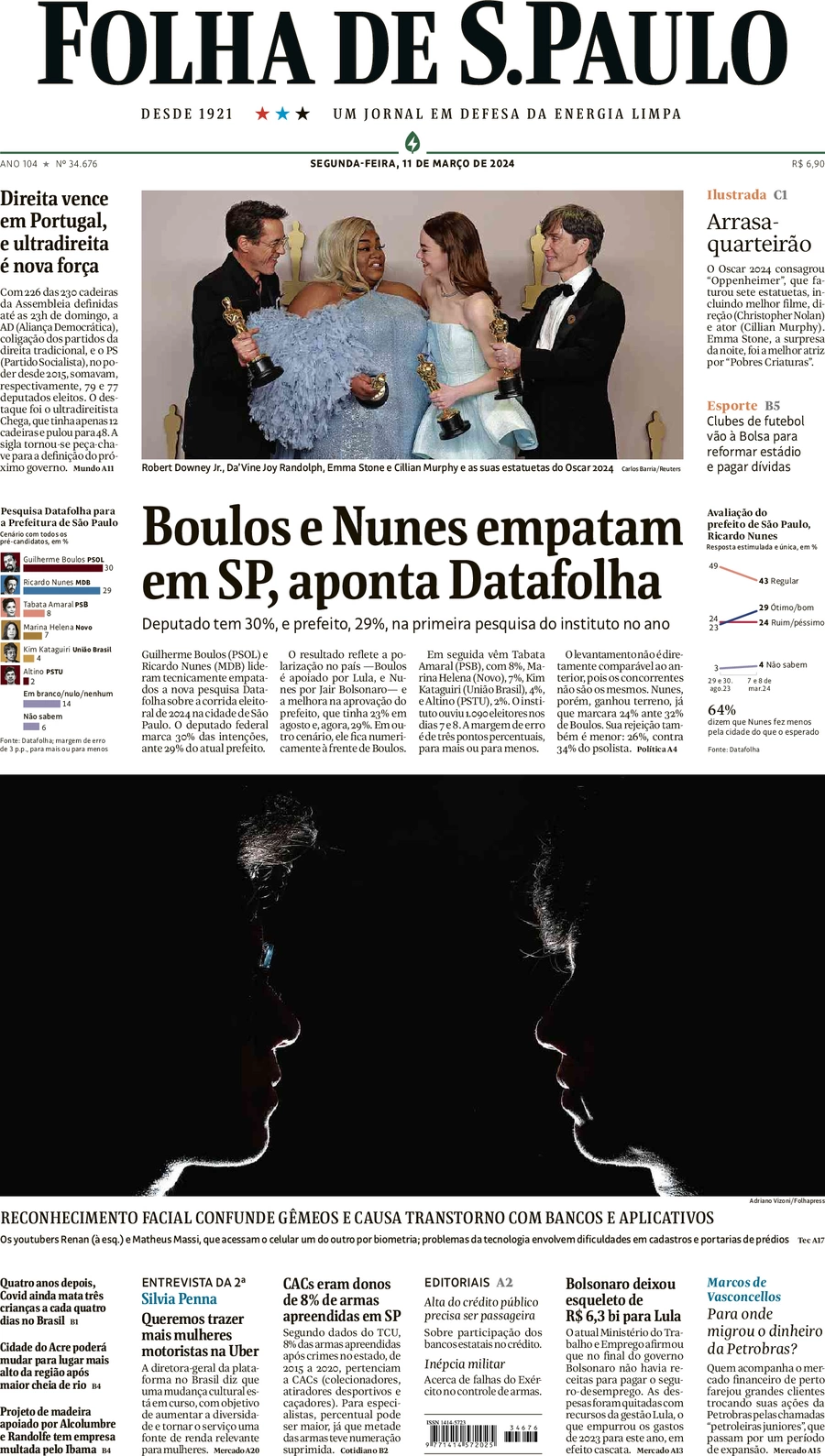 anteprima della prima pagina di folha-de-s.paulo del 11/03/2024