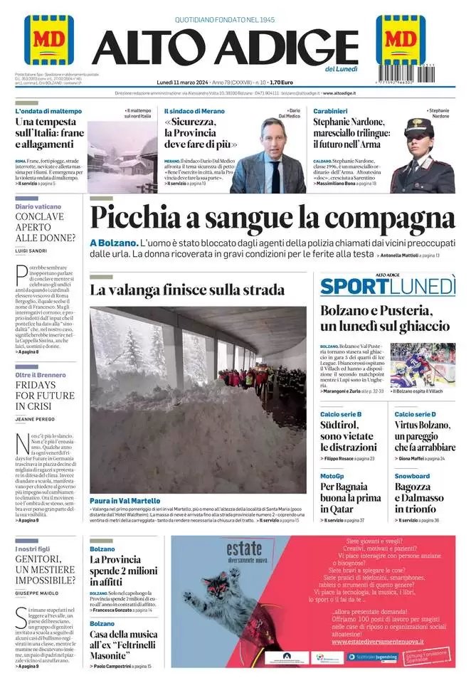 prima pagina - Alto Adige del 11/03/2024