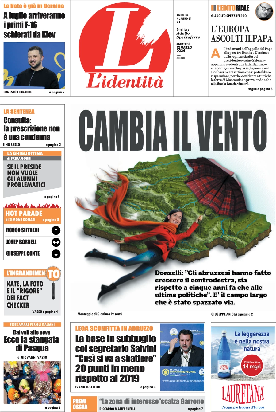 anteprima della prima pagina di lidentit del 11/03/2024