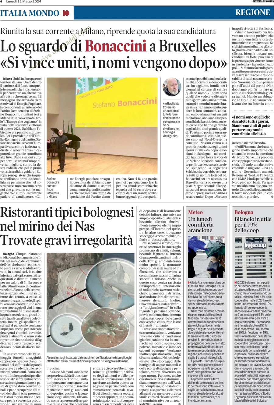 prima pagina - Gazzetta di Modena del 11/03/2024