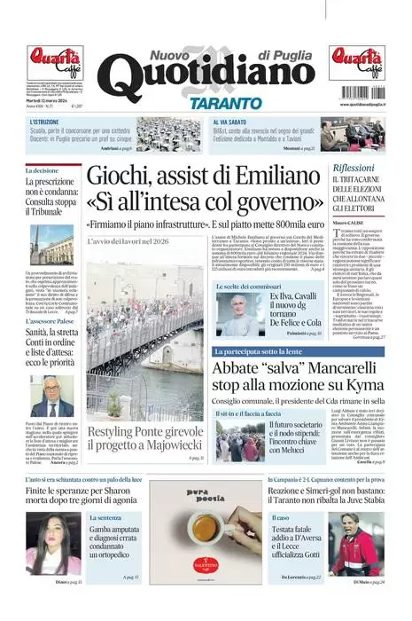 prima pagina - Nuovo Quotidiano di Puglia (Taranto) del 11/03/2024