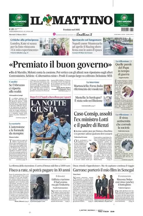 anteprima della prima pagina di il-mattino del 11/03/2024