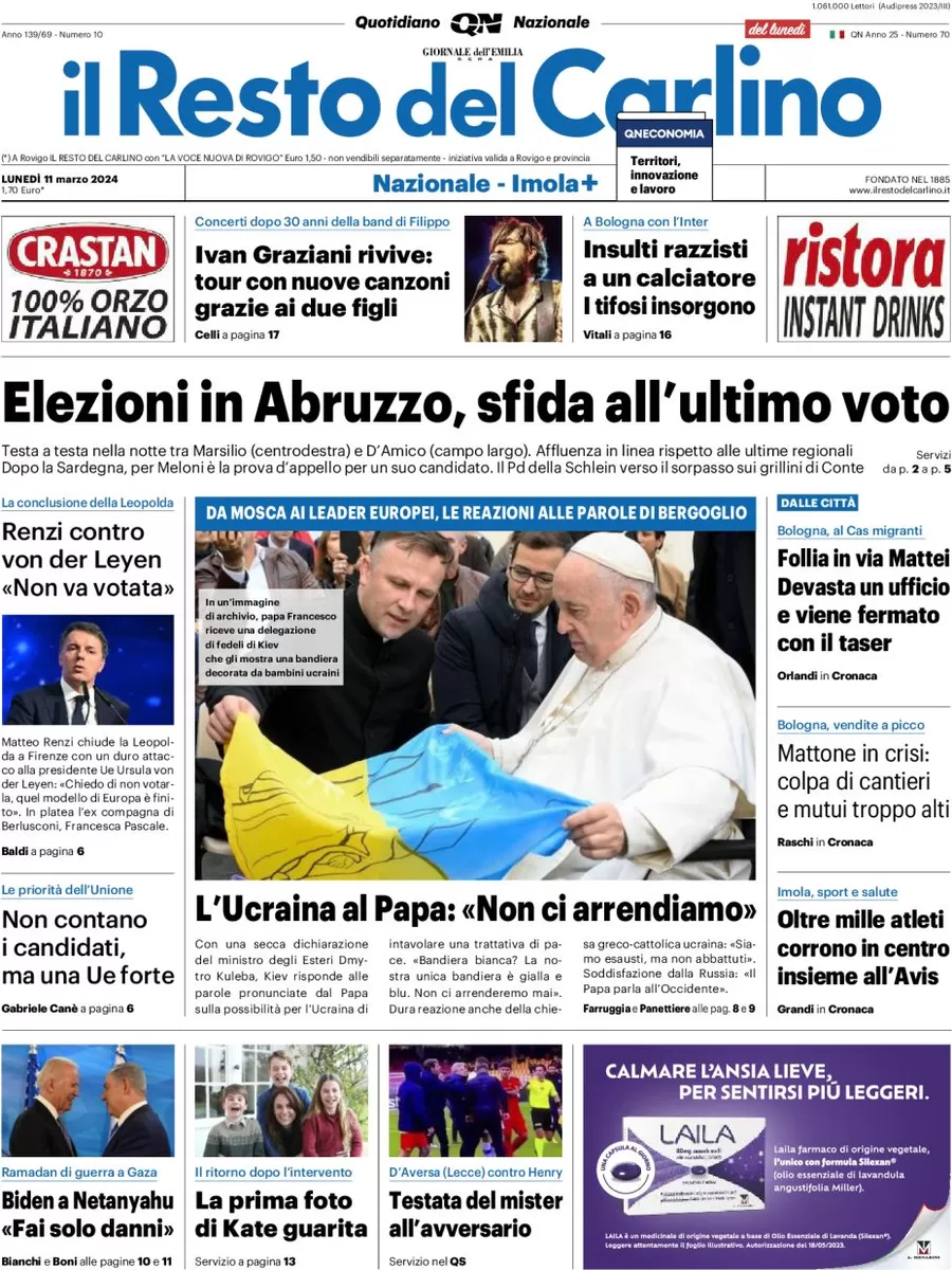 prima pagina - Il Resto del Carlino del 11/03/2024