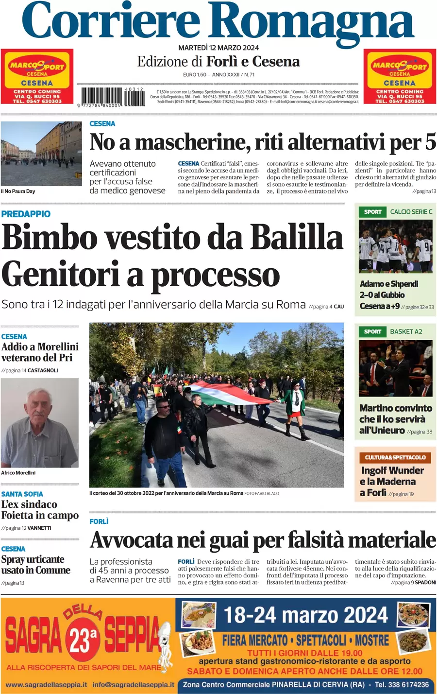 prima pagina - Corriere Romagna (Forl e Cesena) del 12/03/2024