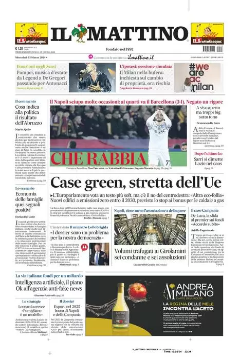 anteprima della prima pagina di il-mattino del 12/03/2024