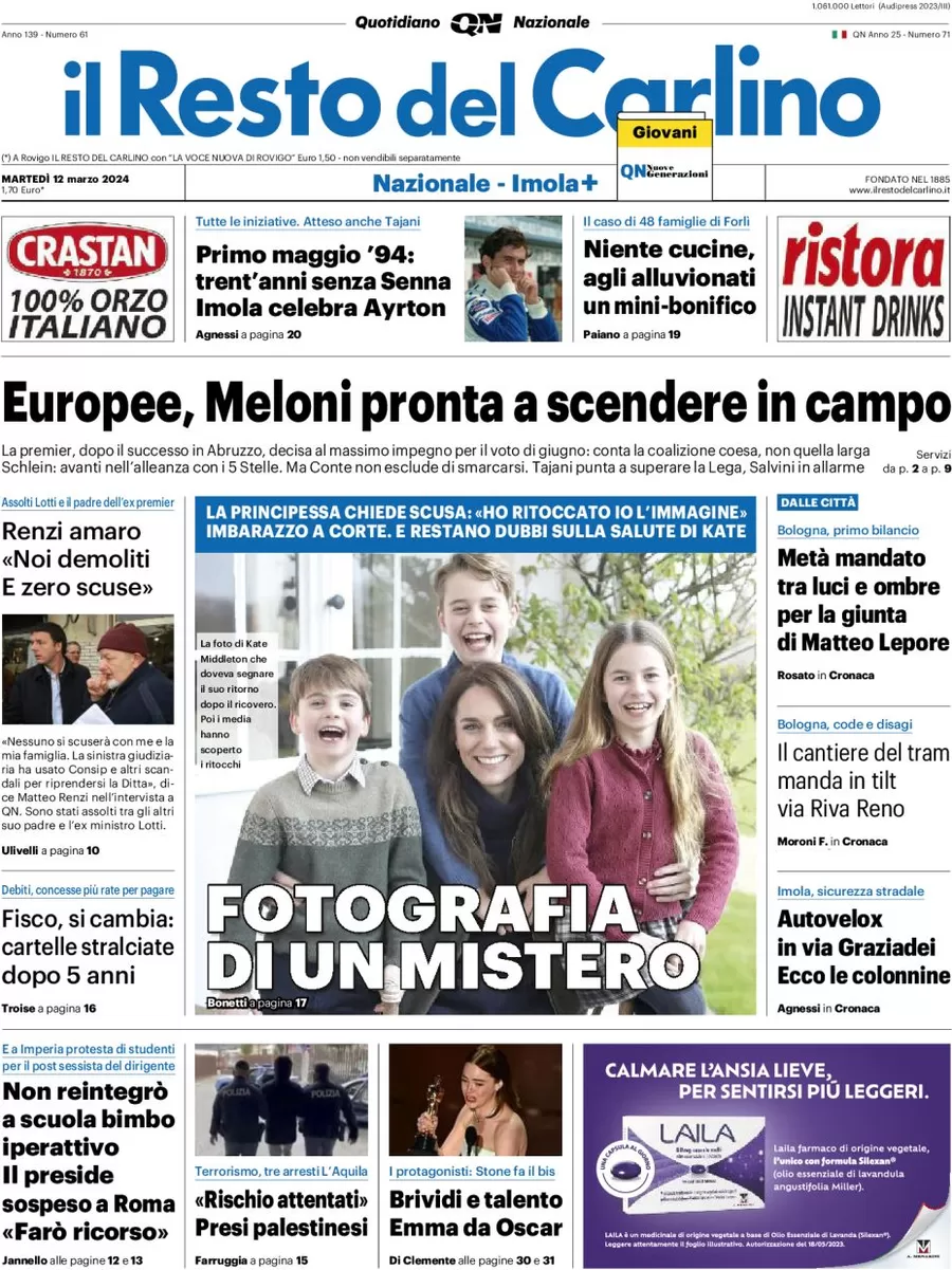 anteprima della prima pagina di il-resto-del-carlino del 12/03/2024