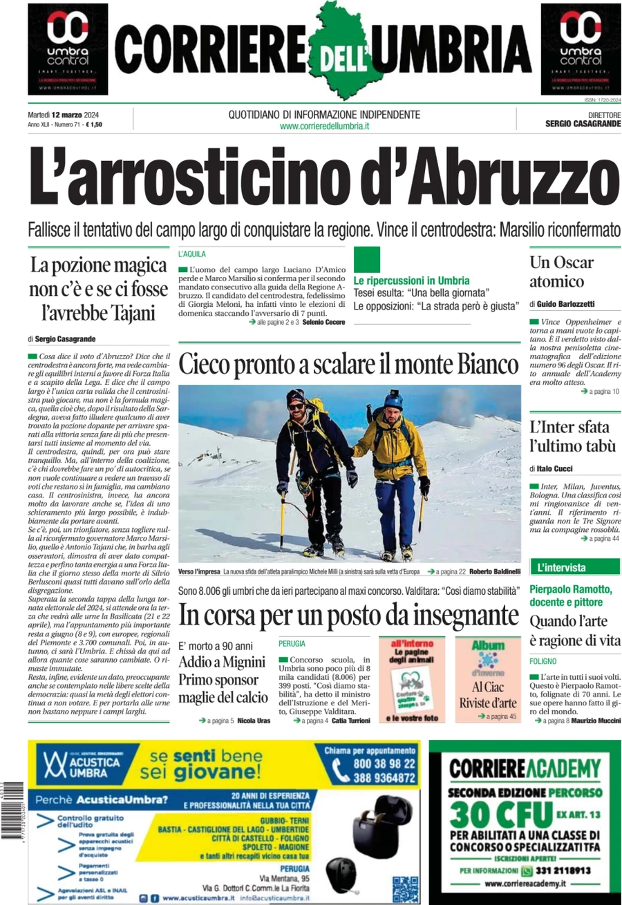 prima pagina - Corriere dell'Umbria del 12/03/2024