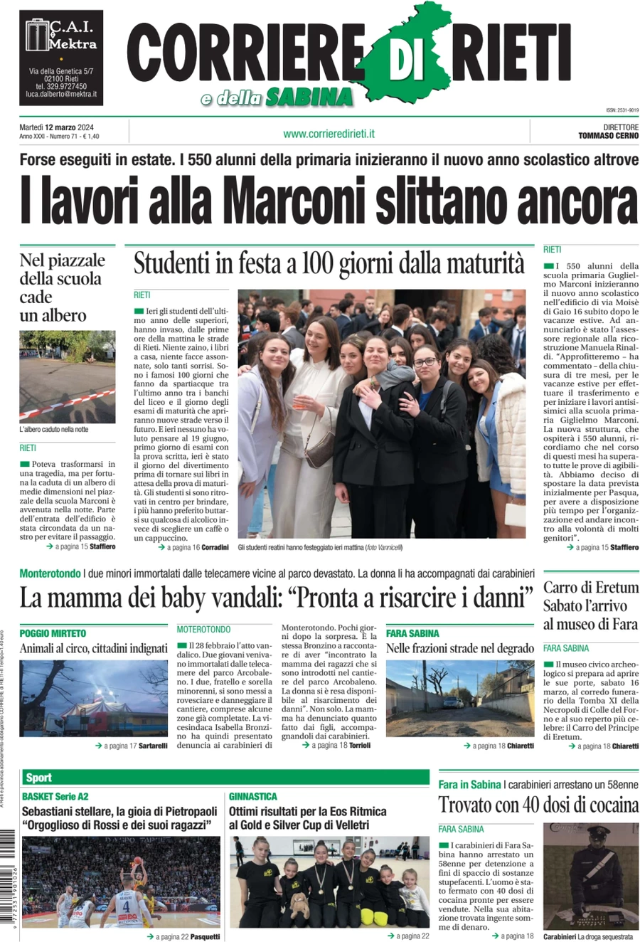 prima pagina - Corriere di Rieti e della Sabina del 12/03/2024