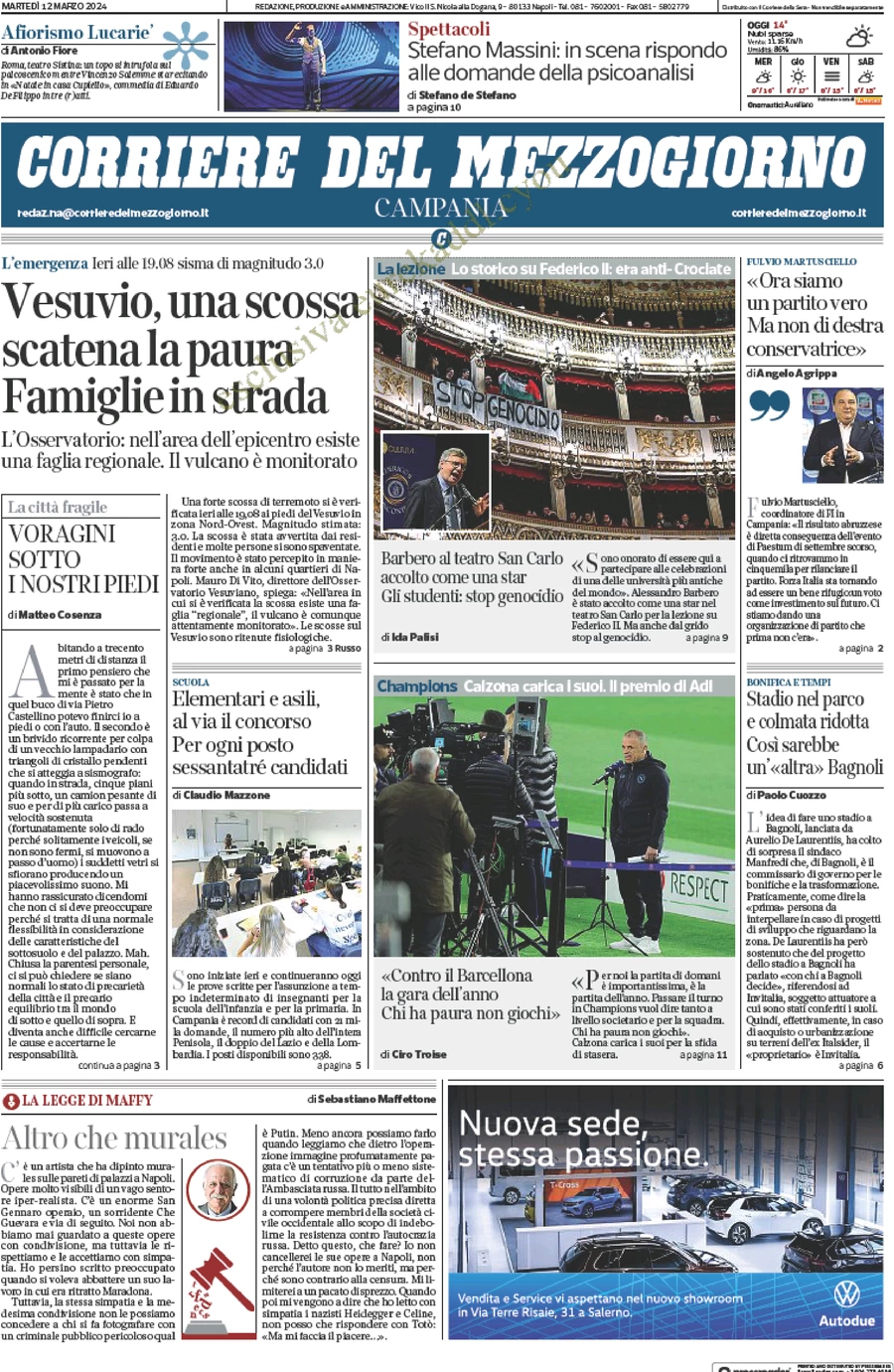 prima pagina - Corriere del Mezzogiorno (Campania) del 12/03/2024