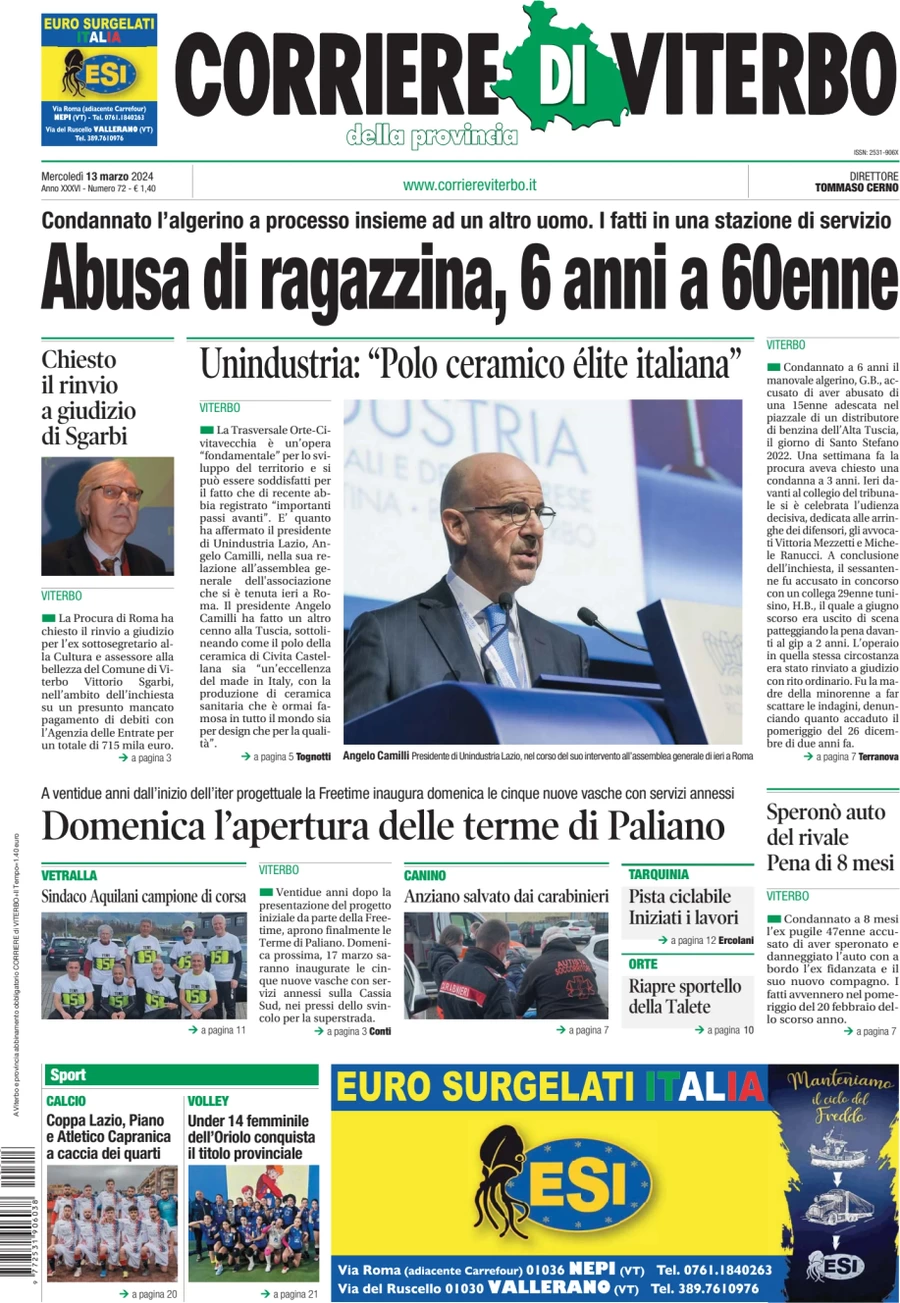 prima pagina - Corriere di Viterbo del 13/03/2024