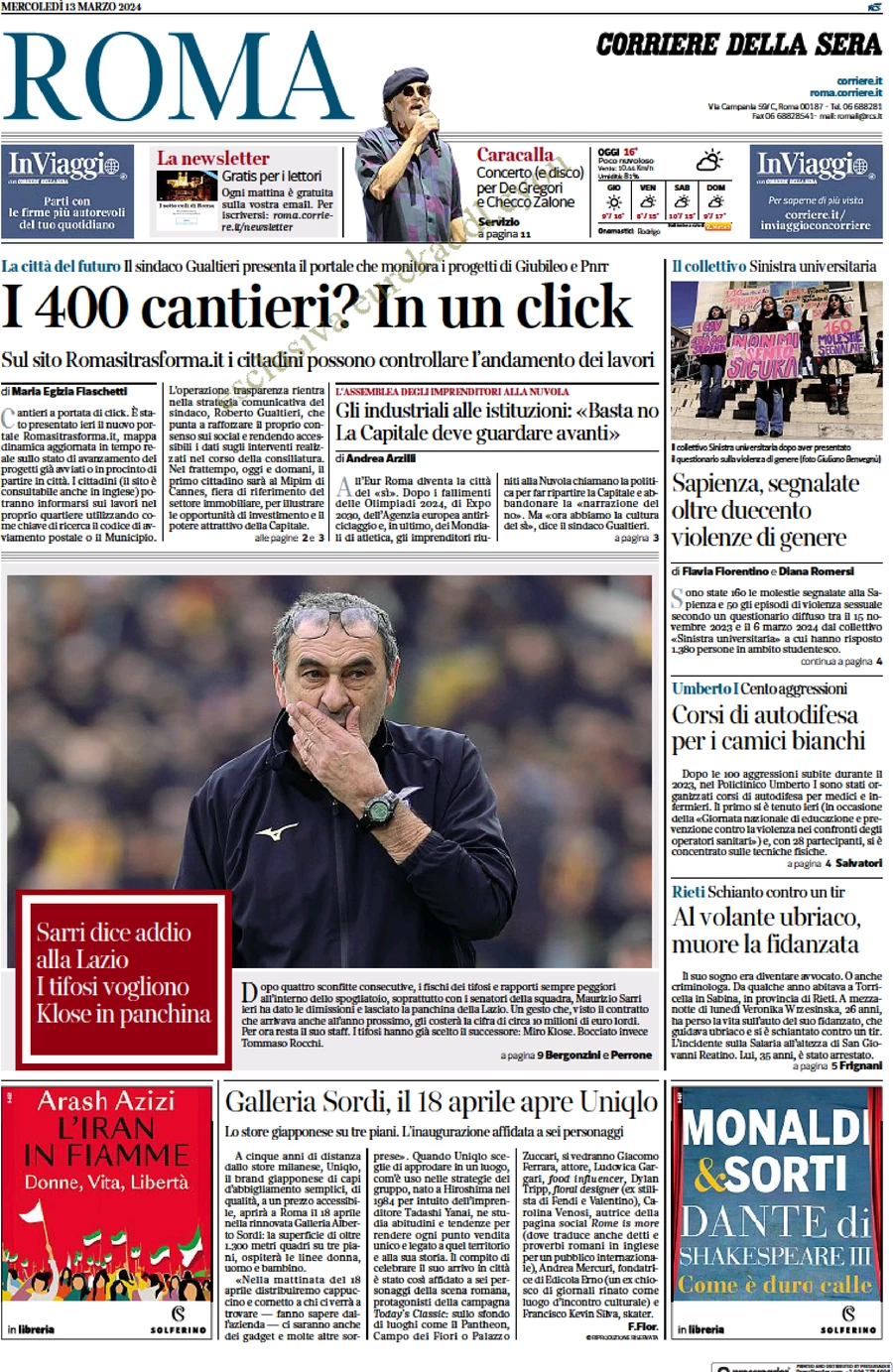 prima pagina - Corriere della Sera (Roma) del 13/03/2024